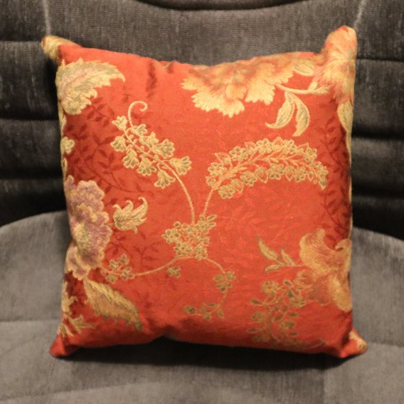 Floral Design Pillow Red, Gold, Green, Pink Fabric Colors 9 3/4" x 9 3/4" x 4" - Picture 4 of 4